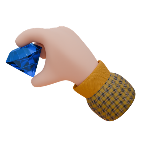 Hand Is Holding A Big Blue Diamond Between The Fingers  3D Icon