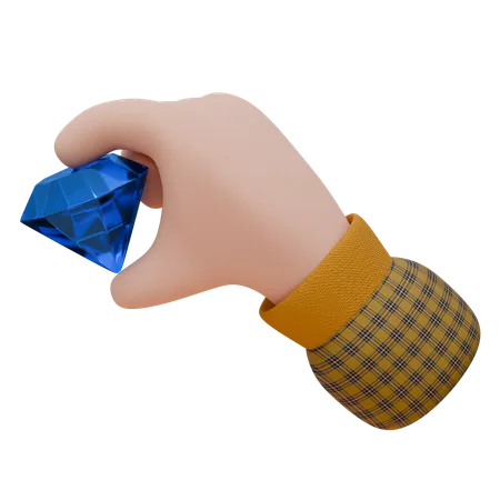 Hand Is Holding A Big Blue Diamond Between The Fingers  3D Icon