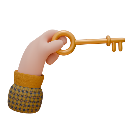 Hand Is Holding A Golden Key  3D Icon