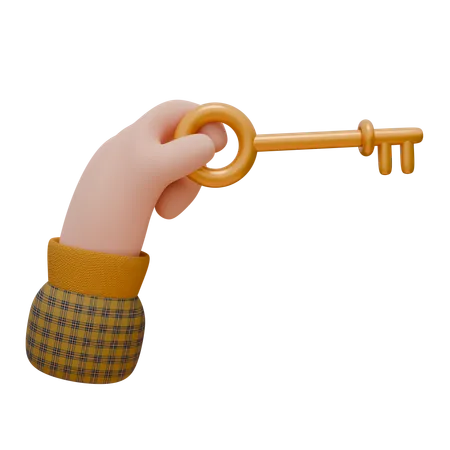 Hand Holding A Golden Key 3D Icon