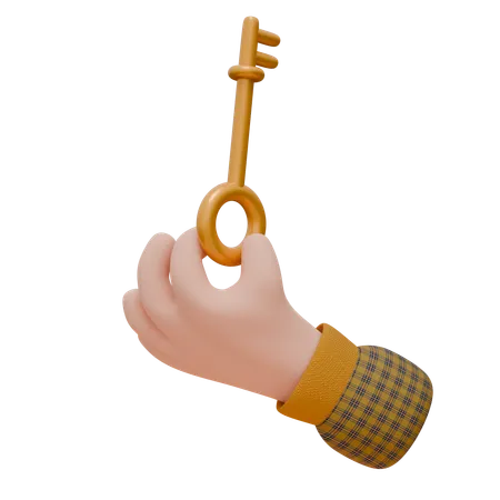 Hand Holding A Golden Key 3D Icon