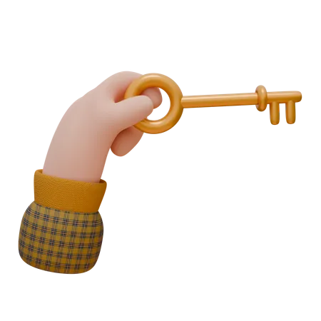 Hand Is Holding A Golden Key  3D Icon