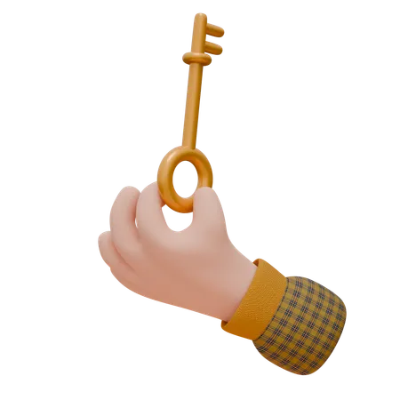 Hand Is Holding A Golden Key  3D Icon