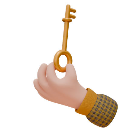 Hand Is Holding A Golden Key  3D Icon