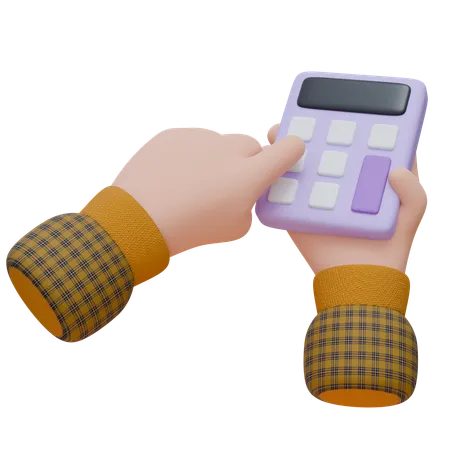 Hand Holding Calculator Finger Press Button 3D Icon