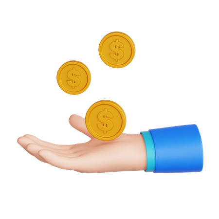 Hand Offering Coins A Generous Gesture  3D Icon