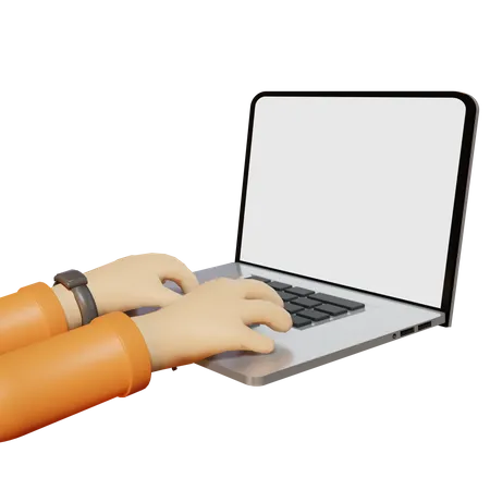 Hand operating laptop 3D Illustration