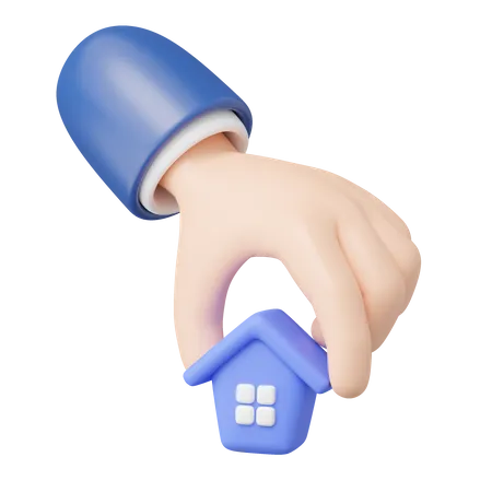 3 D Hand Pick Up House Icon Hand Hold Home Isolated On Transparent Investment Real Estate Mortgage Offer Purchase Loan Employee Concept Mockup Cartoon Minimal Icon 3 D Render Illustration 3D Illustration