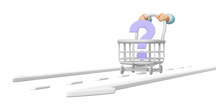 3 D Hand Pushing A Shopping Carts With Question Mark Symbol Isolated Purchase Target Concept 3 D Render Illustration 3D Icon