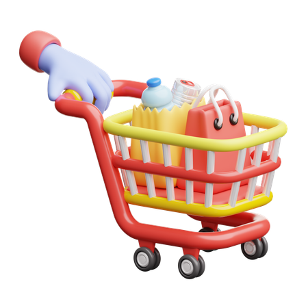 장바구니를 밀고 있는 손  3D Icon
