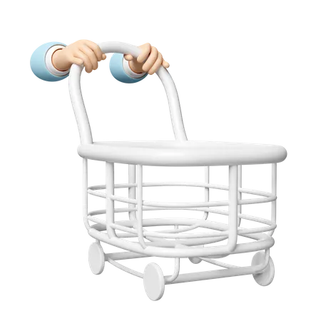 3 D Hand Pushing A Shopping Cart Empty Isolated 3D Icon