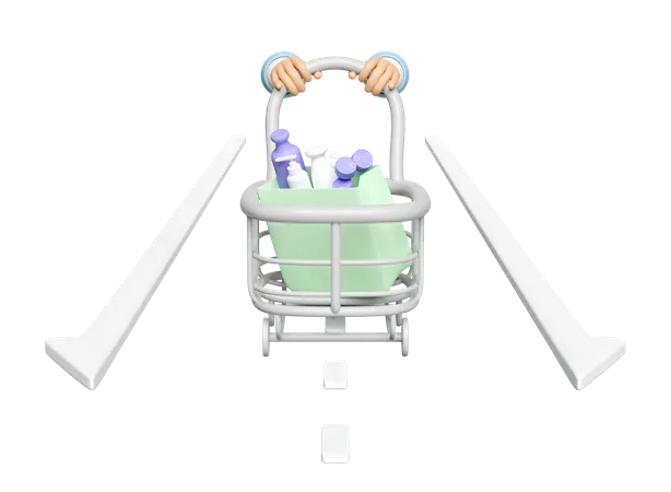 3 D Hand Pushing A Shopping Cart With Shopping Paper Bags Miscellaneous Isolated Purchase Target Concept 3D Icon