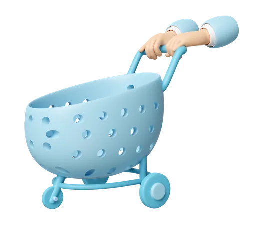 3 D Hand Pushing A Shopping Carts Empty Isolated 3D Icon