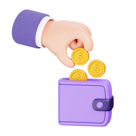 Hand Putting Coins Wallet  3D Icon