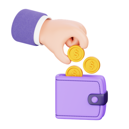 Hand Putting Coins Wallet  3D Icon