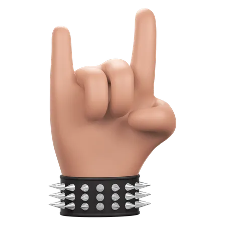 Eine Hand Die Mit Einem Mit Stacheln Versehenen Armband Das Rockzeichen Macht Symbolisiert Rockkultur Oder Rebellion 3D Icon