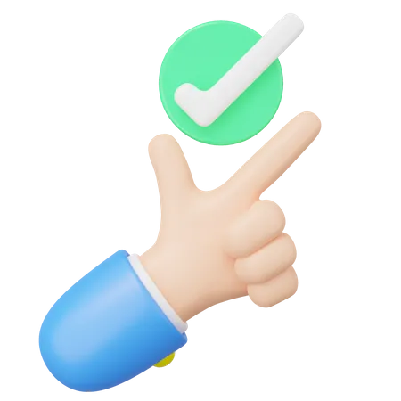 3 D Great Ideas Icon Snap Finger With Check Mark Green Circle With Tick Floating Hand On Transparent Business Creative Thinking Idea Success Education Concept 3 D Cartoon Render Illustration 3D Icon