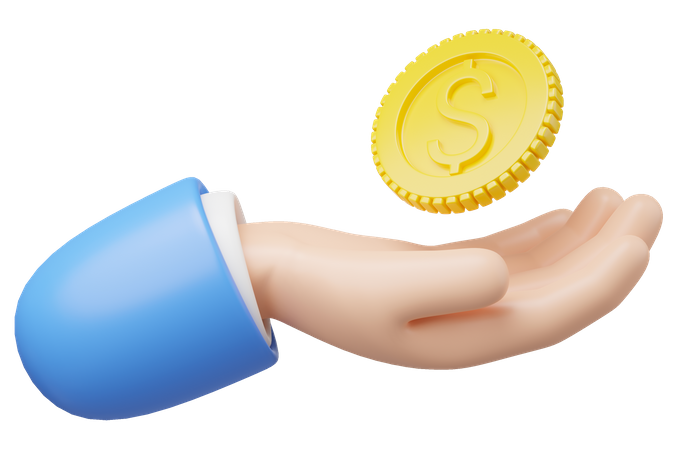 Hand Showing Dollar Coin  3D Icon