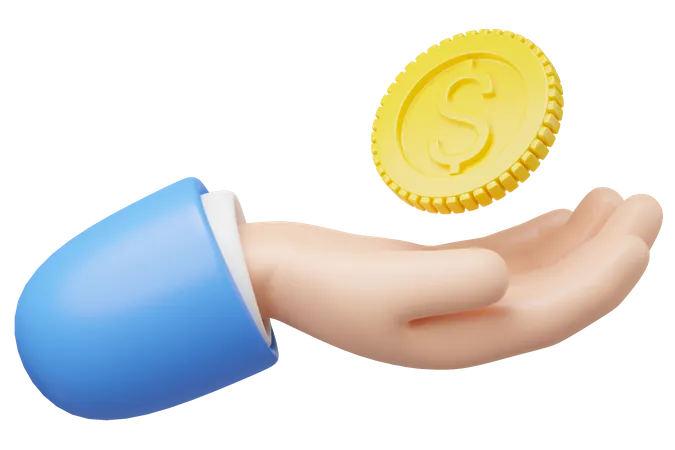 Hand Showing Dollar Coin  3D Icon