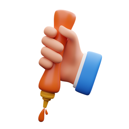 Hand Squeezing Sauce Bottle  3D Icon