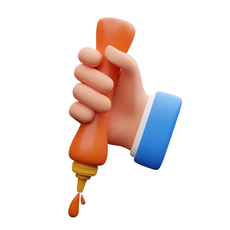 Hand Squeezing Sauce Bottle  3D Icon