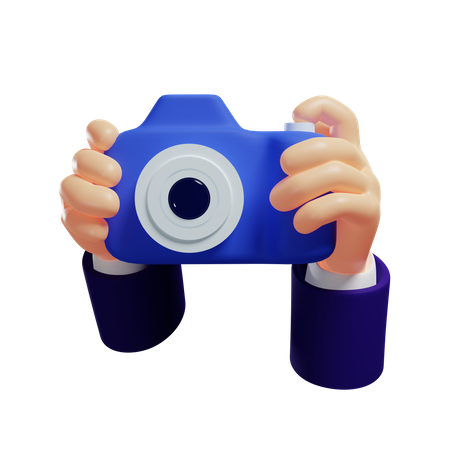 Hand taking pictures through camera 3D Illustration