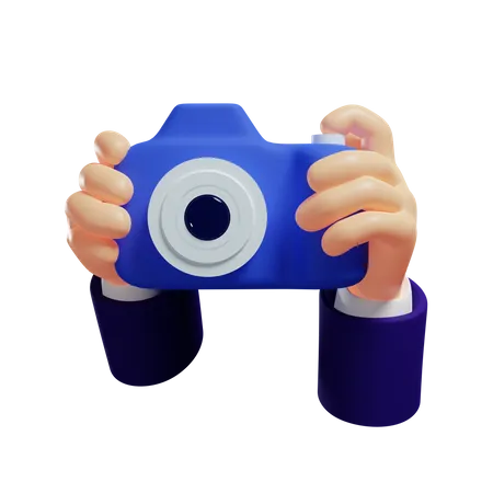 Hand taking pictures through camera 3D Illustration