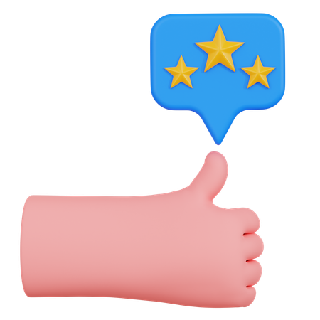 Hand Thumbs Up With Three Star Rating  3D Icon