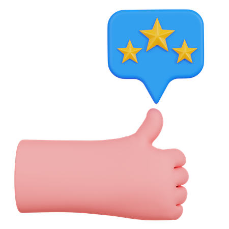Hand Thumbs Up With Three Star Rating  3D Icon