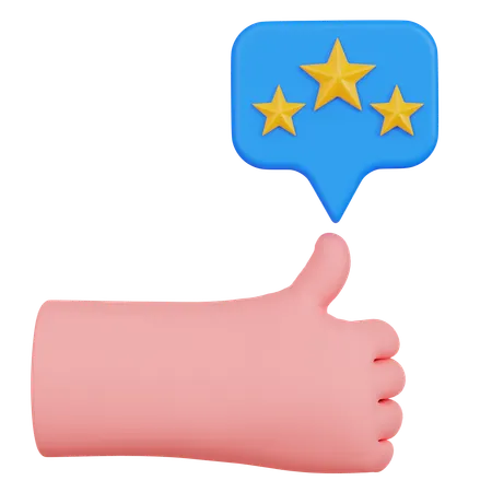 Hand Thumbs Up With Three Star Rating  3D Icon