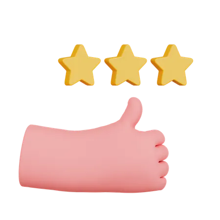 Hand Thumbs Up With Three Stars  3D Icon