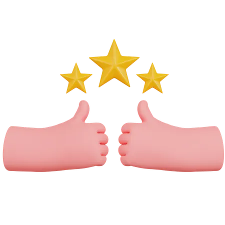 Hand Thumbs Up With Three Stars Ratings  3D Icon