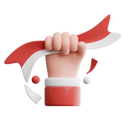 Hand tighly gripping indonesian flag  3D Icon