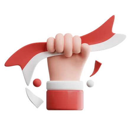 Hand tighly gripping indonesian flag  3D Icon