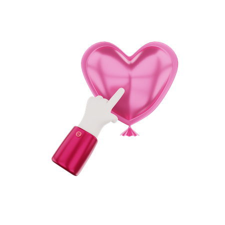 Hand touching heart balloon  3D Illustration