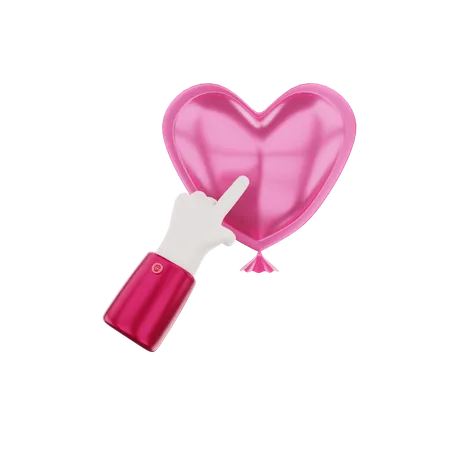 Hand touching heart balloon  3D Illustration