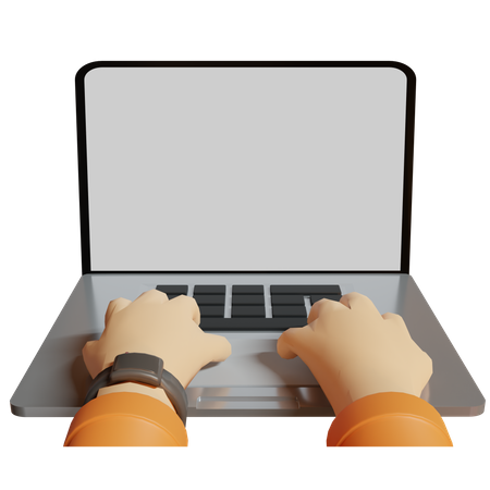 Hand typing in laptop  3D Illustration