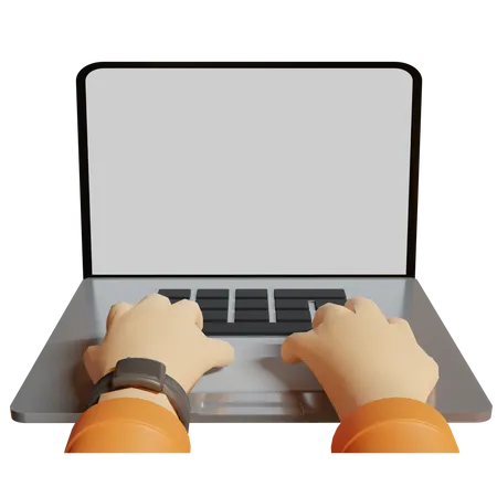 Hand typing in laptop  3D Illustration