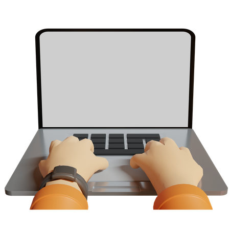 Hand typing in laptop 3D Illustration