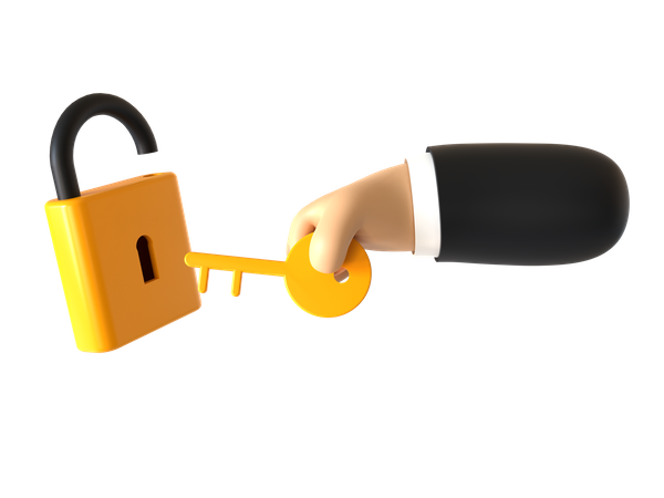 Hand Unlocking Padlock  3D Illustration