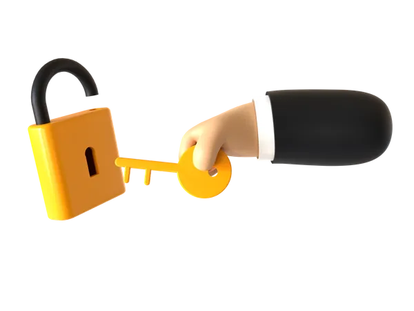 Hand Unlocking Padlock  3D Illustration