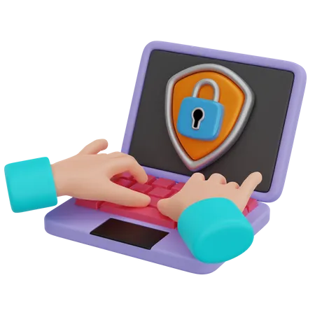 Hand Using Secure Laptop  3D Icon