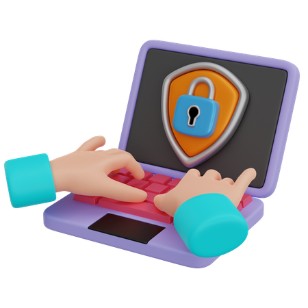 Hand Using Secure Laptop  3D Icon