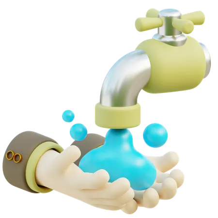 3 D Hand Washing With Tap Water And Soap Bubbles 3D Icon