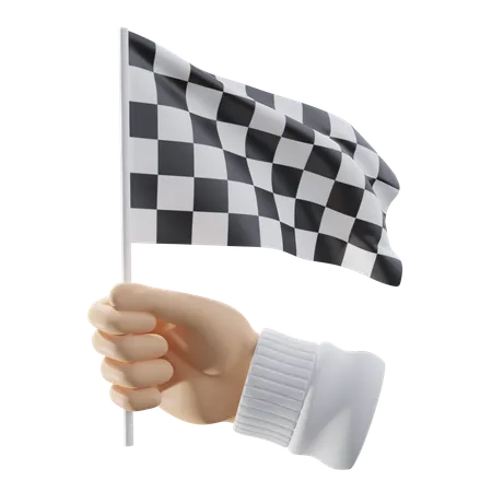 Hand With A Race Flag  3D Icon