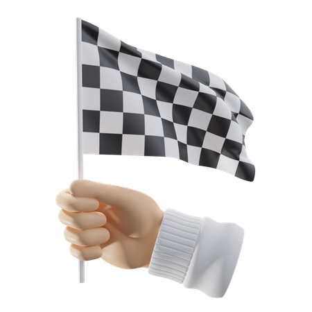 Hand With A Race Flag  3D Icon