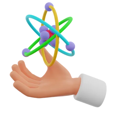 Hand With Atom  3D Illustration