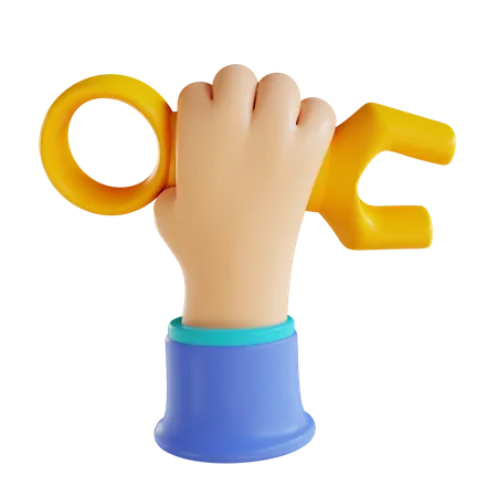 Hand With Combination Wrench  3D Icon