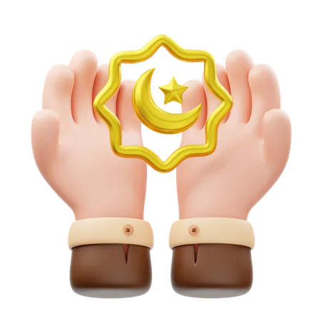 Hand with Crescent Moon  3D Icon