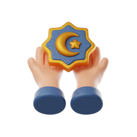 Hand With Crescent Moon  3D Icon